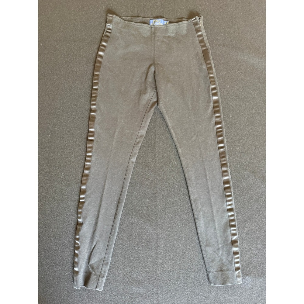 Polo Ralph Lauren Tuxedo Leggings Womens 4 Black Excellent Satin Side Stripe